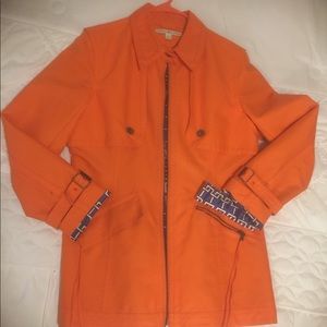 Vibrant orange jacket with contrasting lining 14